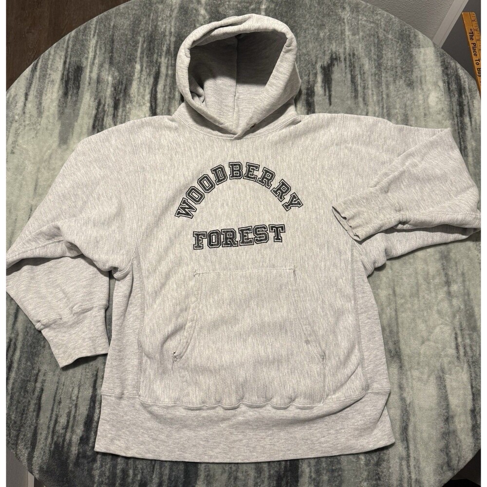 Vintage Champion Reverse Weave Hoodie Mens SZ MD Gray Woodberry Forest 90s USA